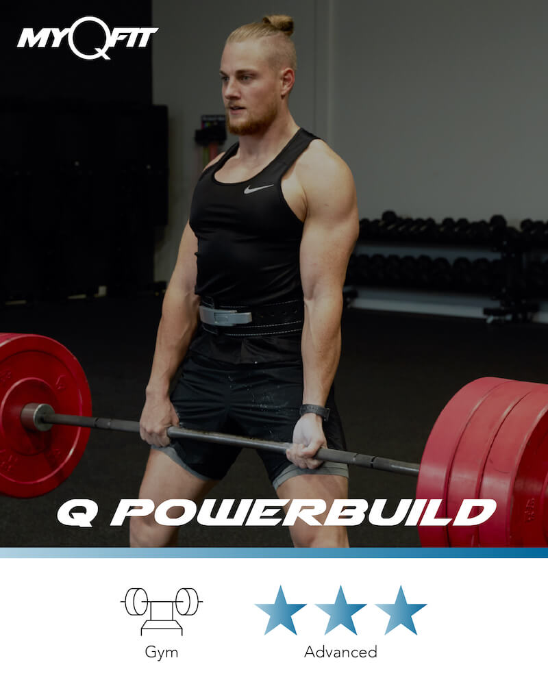 Blend of powerlifting and bodybuilding for peak body composition.